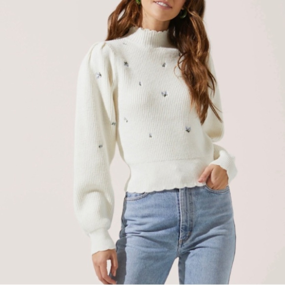Celeste Sweater with hand embroidered blooms.